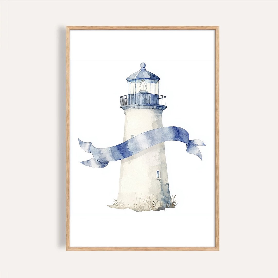 蓝带灯塔 Blue Ribbon Lighthouse / 童话系列海洋插画 - 海报/装饰画/版画 - 纸 