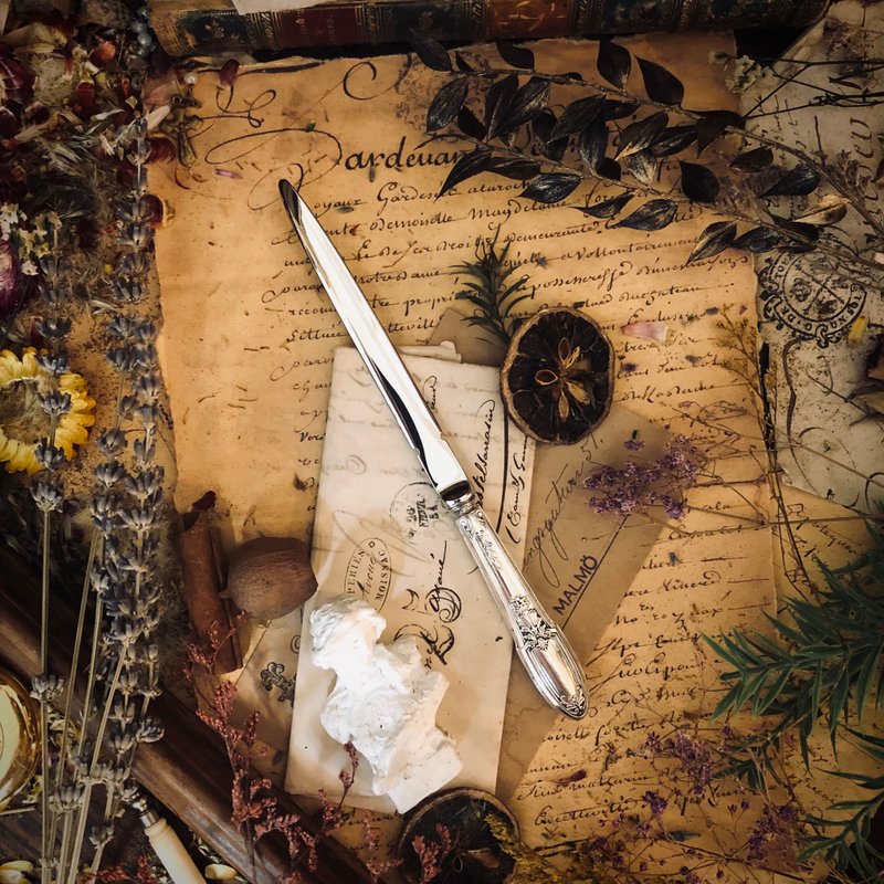 法国Art Nouveau 纯银柄雕花拆信刀D - 剪刀/拆信刀 - 纯银 银色