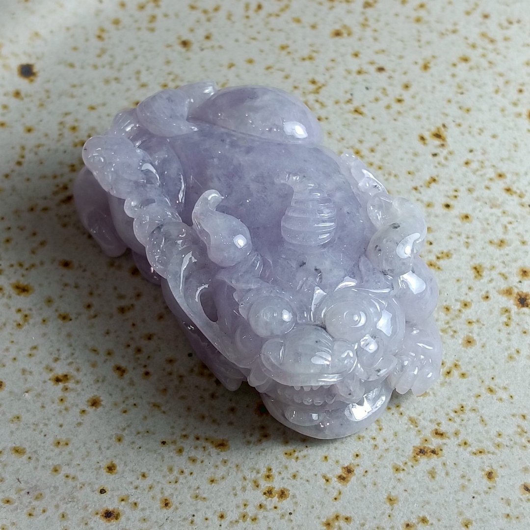 J0128天然翡翠A货 . 冰糯紫罗兰飘乌鸡貔貅.招财.摆件. - 摆饰 - 玉石 