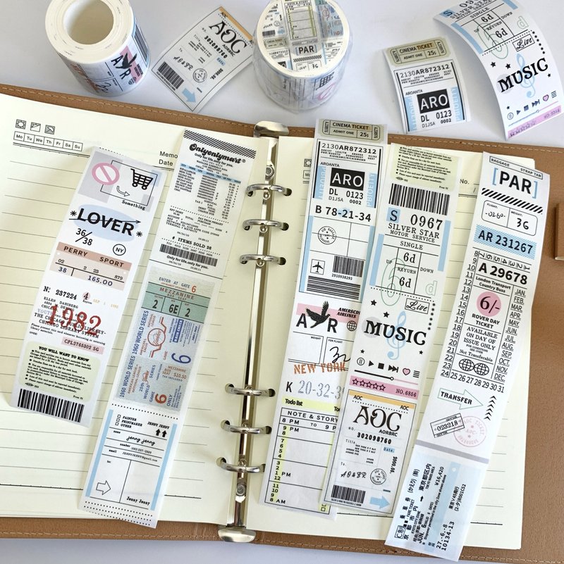 小票票 乗車券 塩顏繪畫 和紙膠帶 10米卷 - 纸胶带 - 其他材质 多色