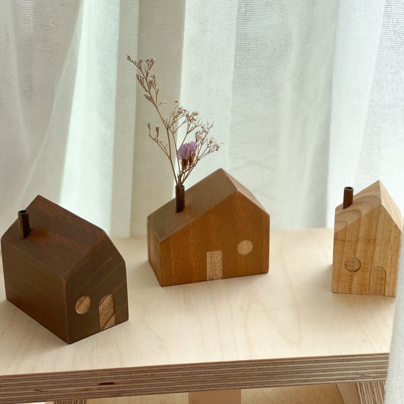 【Wood Cabin Vases 木纹小木屋花瓶组合】居家摆设|布置|花瓶| - 花瓶/陶器 - 木头 咖啡色