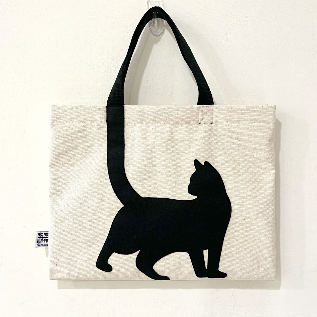 【猫猫不是印刷】回望猫猫, 手挽帆布袋 - 侧背包/斜挎包 - 棉 蓝色