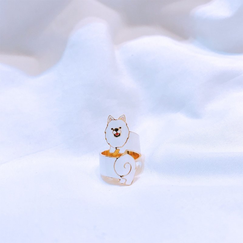 萨摩耶 狐狸犬 Samoyed Spitz  绕指戒指 狗狗 宠物饰品 纸盒包装 - 戒指 - 珐琅 白色