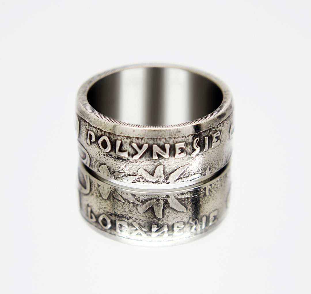 French Polynesia Coin Ring 25 Sentimos 1972-2005 coin rings for men coin rings - 戒指 - 其他金属 