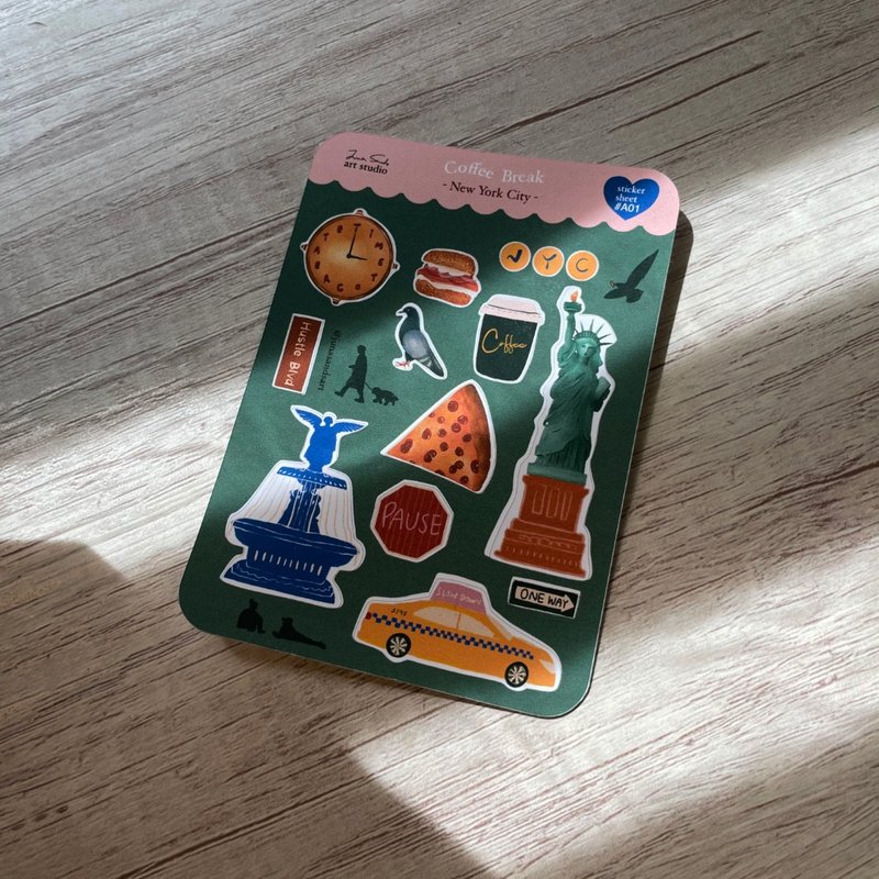 纽约系列贴纸组-Coffee Break 贴纸 插画 手帐 - 贴纸 - 纸 绿色