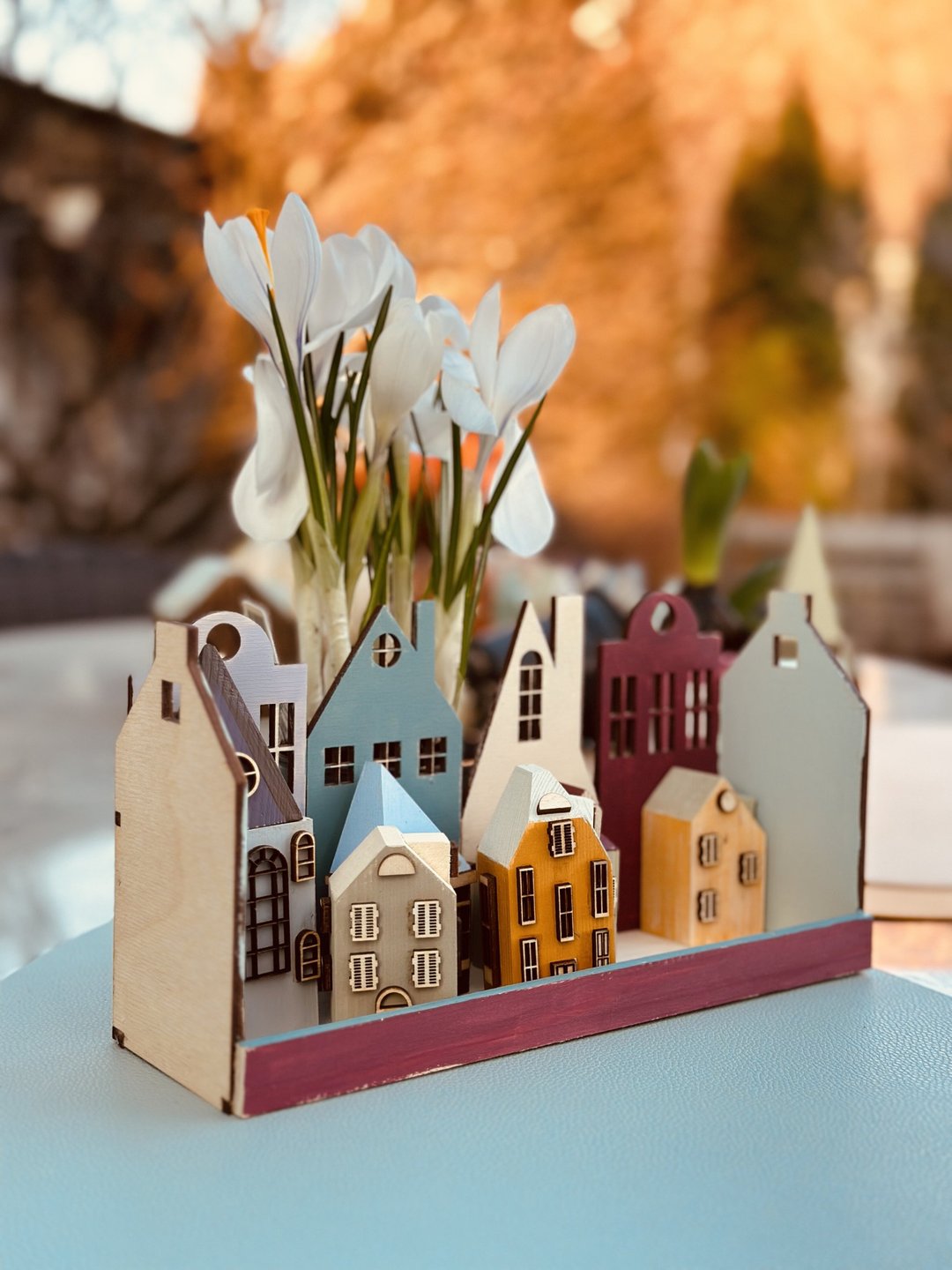 Kit set of 6 wooden houses in house with coloring shelf for adults & children - 玩具/玩偶 - 木头 咖啡色