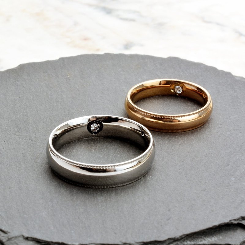 +心坎+ 极简低调优雅素银内坎爱心镶钻对戒 925纯银饰 可订制戒围 - 对戒 - 纯银 银色