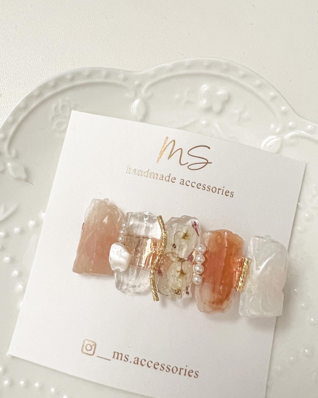 MS accessories - 天然石干花发夹 - 发饰 - 树脂 卡其色