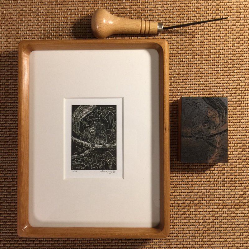 【木口木刻版画】Foreign squirrel foreign tree - 海报/装饰画/版画 - 纸 黑色