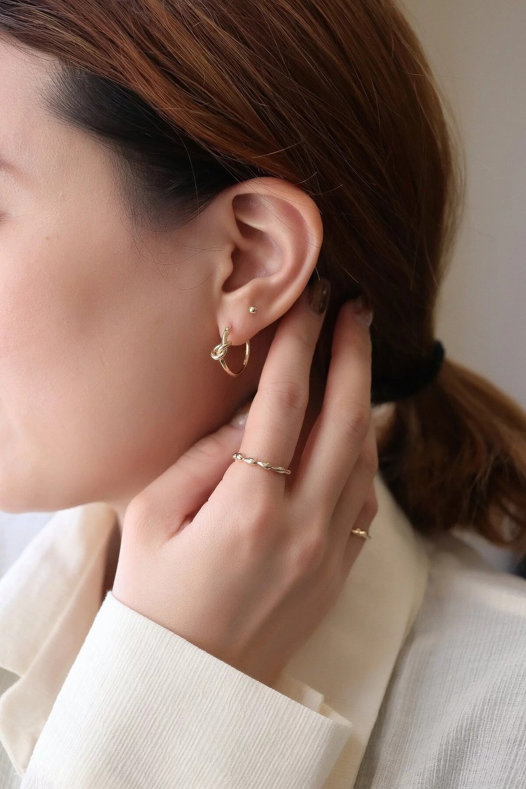 14K Gold Tie Lock Earring 金结耳扣式耳环(内径17mm) - 耳环/耳夹 - 贵金属 金色