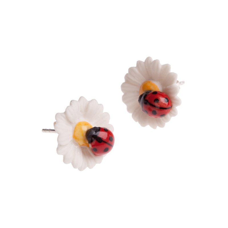 AndMary 手绘瓷耳环-瓢虫小花 礼盒装 Daisy Earrings - 耳环/耳夹 - 瓷 红色