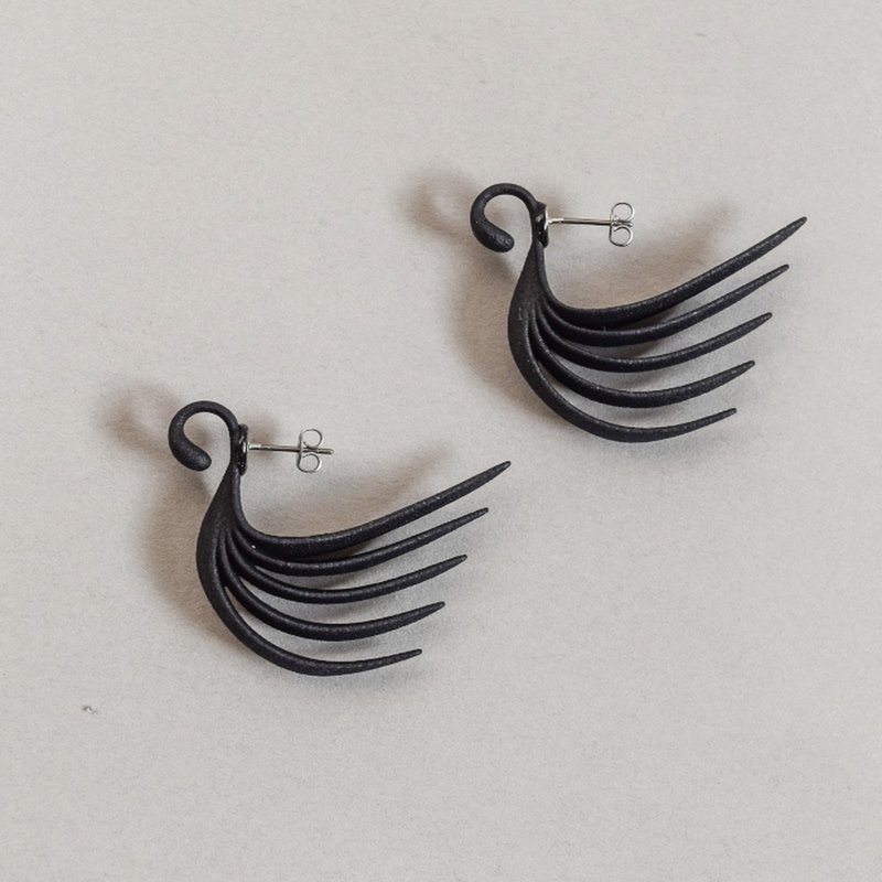 Swan Earrings Black - 耳环/耳夹 - 塑料 黑色