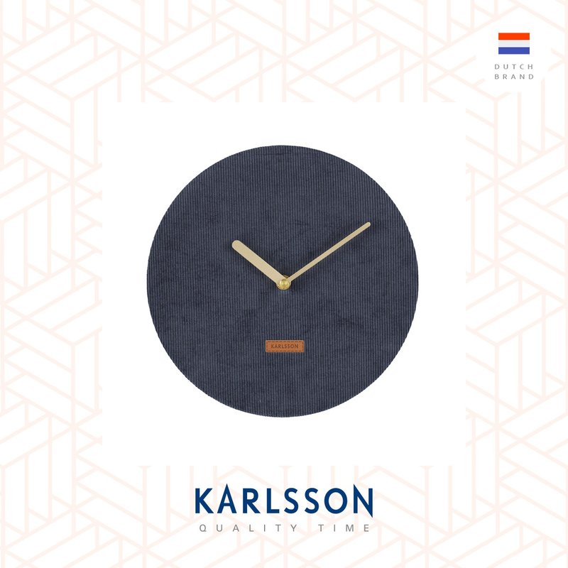 荷兰Karlsson, Wall clock Corduroy dark blue 灯芯绒布深蓝挂钟 - 时钟/闹钟 - 棉 蓝色