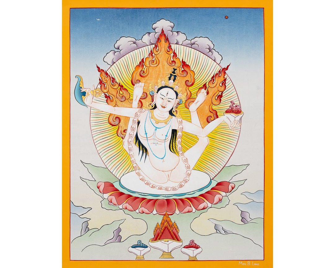 殊胜悉地瑜伽母唐卡 – 幸福圆满的神圣女性 | 手工制作藏传艺术 - 墙贴/壁贴 - 其他材质 多色