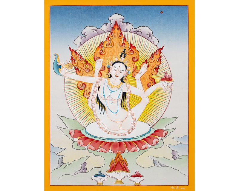 殊胜悉地瑜伽母唐卡 – 幸福圆满的神圣女性 | 手工制作藏传艺术 - 墙贴/壁贴 - 其他材质 多色
