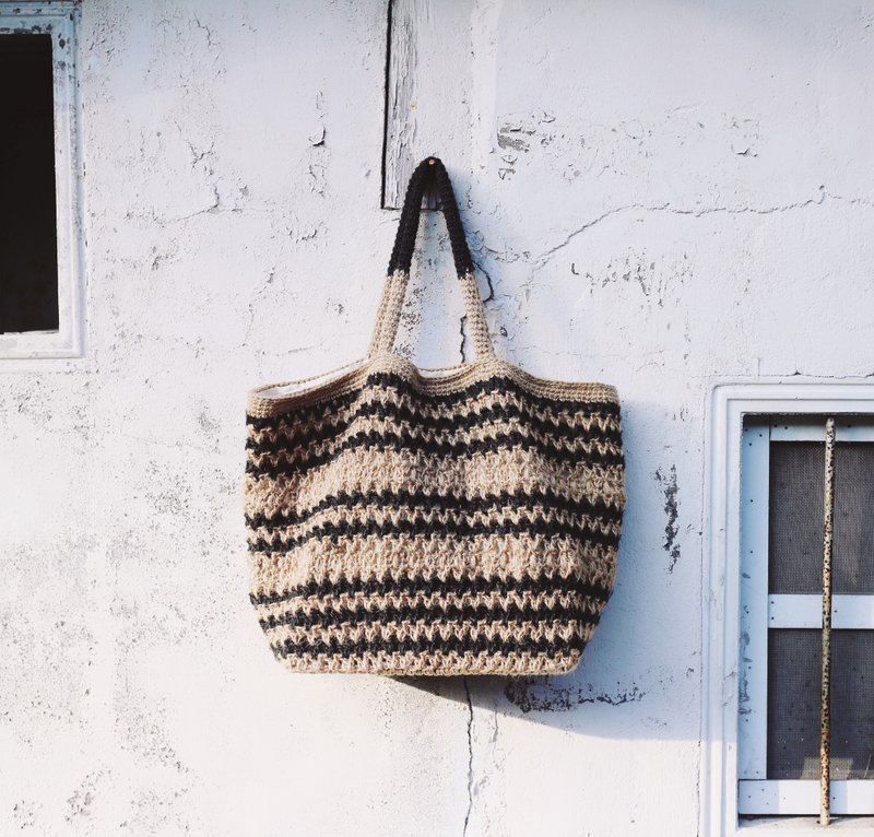 【订制】Handmade手工编织/黄麻绳编织网袋/购物袋/麻绳包/托特包 - 手提包/手提袋 - 棉．麻 卡其色