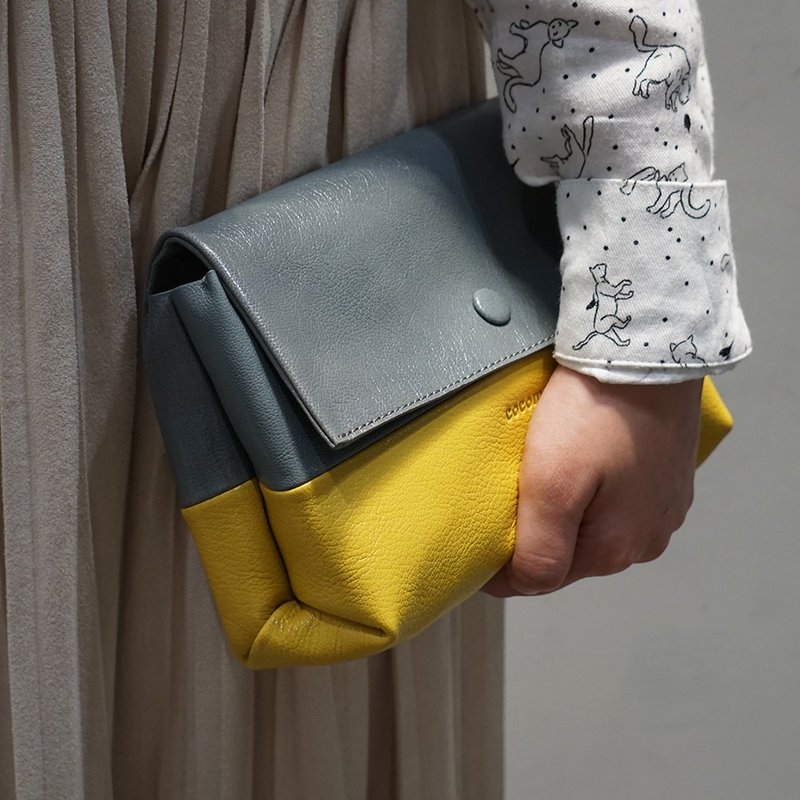 灰配黄迷你侧背羊皮小袋 - 侧背包/斜挎包 - 真皮 多色