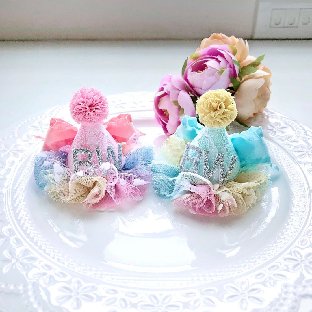定制英文名字缩写网纱纱球蕾丝蝴蝶结小帽发夹 - 婴儿饰品 - 其他材质 多色