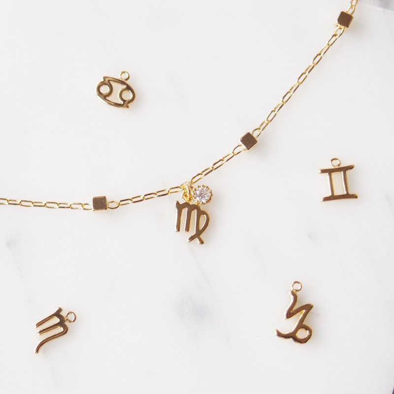 【星座系列】小方块水钻 定制化镀金色手链 - 手链/手环 - 其他金属 金色