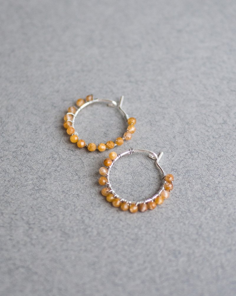 Rutile Quartz Hoop Earrings, 925 Silver, Libra Gem, Gemini Stone, Helloween Gift - 耳环/耳夹 - 宝石 橘色