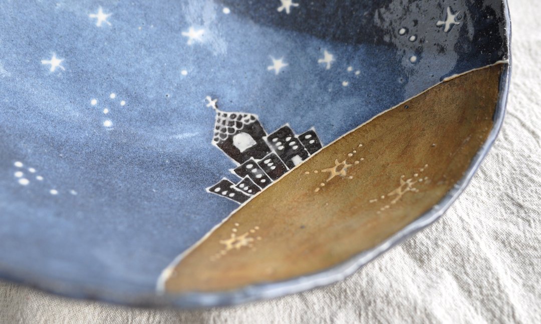 Star series oval plate / salad bowl   - A planet - - 碗 - 陶 蓝色