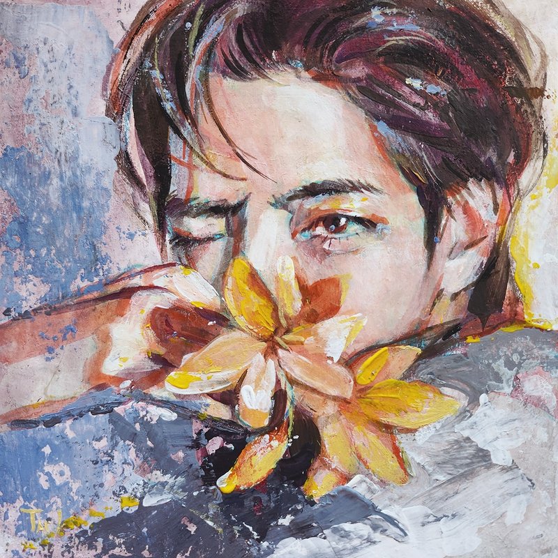 丙烯颜料绘制的男性肖像金泰亨V - 墙贴/壁贴 - 其他材质 多色