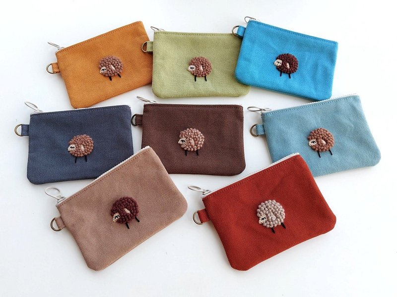 刺绣羊帆布零钱包 - 零钱包 - 棉．麻 