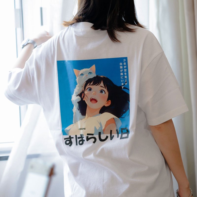 【CREEPS】元気な少女 宽松重磅印花T恤 210g - 男装上衣/T 恤 - 棉 多色