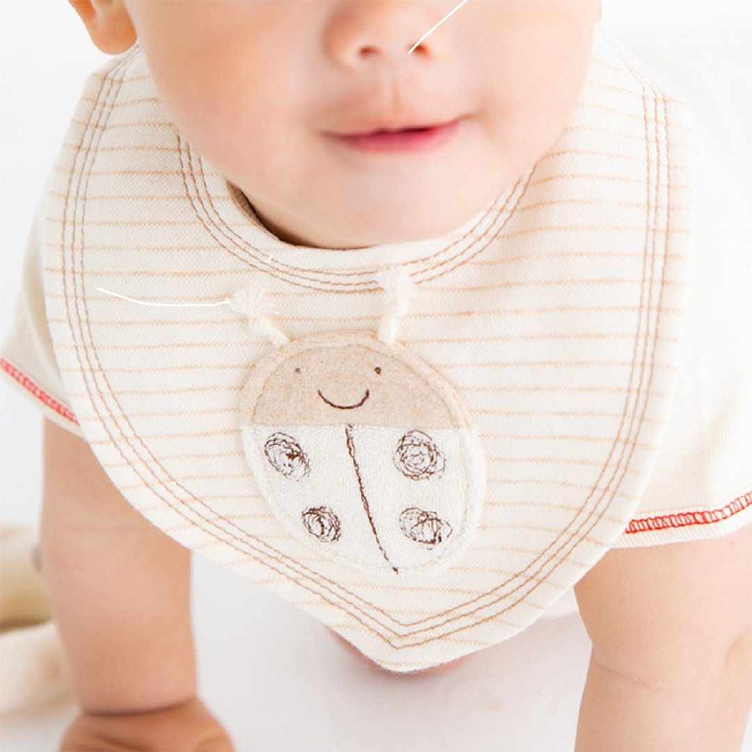 Y-1219 Ladybugs Bib 100% Organic Cotton Ladybug Made in Japan - 围嘴/口水巾 - 棉 白色