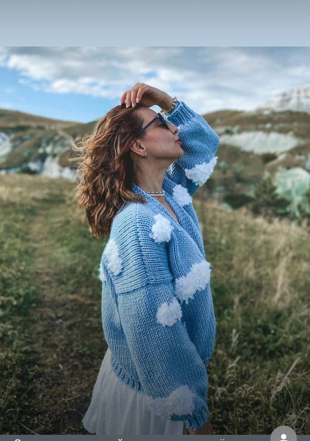 Cloud cardigan for women. Chunky blue cardigan. Oversize and crop wool cardigan - 女装休闲/机能外套 - 羊毛 蓝色