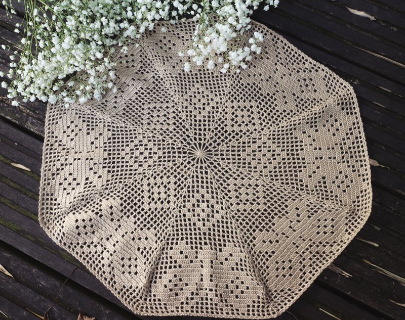 手作-森林蝴蝶.蕾丝垫 - 摆饰 - 棉．麻 卡其色