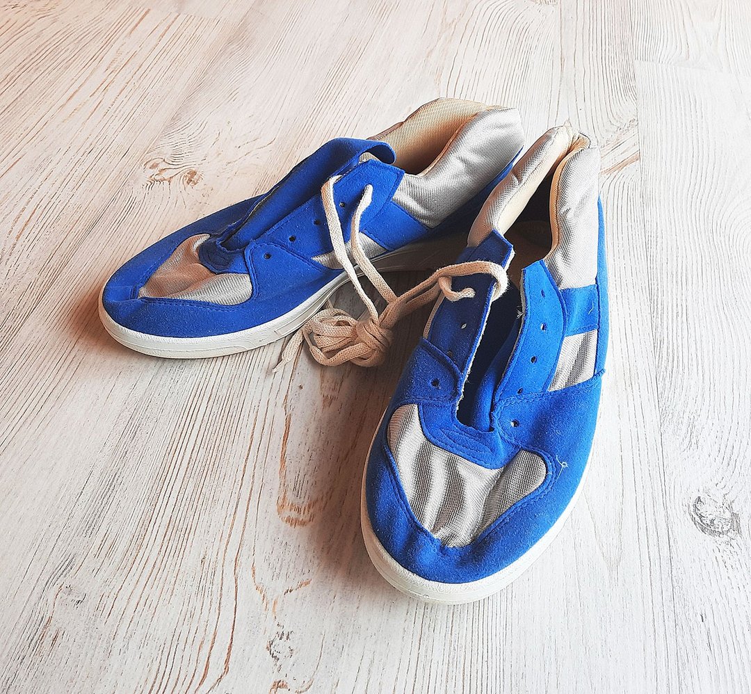 Retro womens tennis sport shoes vintage - 255 mm foot grey blue Soviet sneakers - 女款休闲鞋 - 其他材质 蓝色