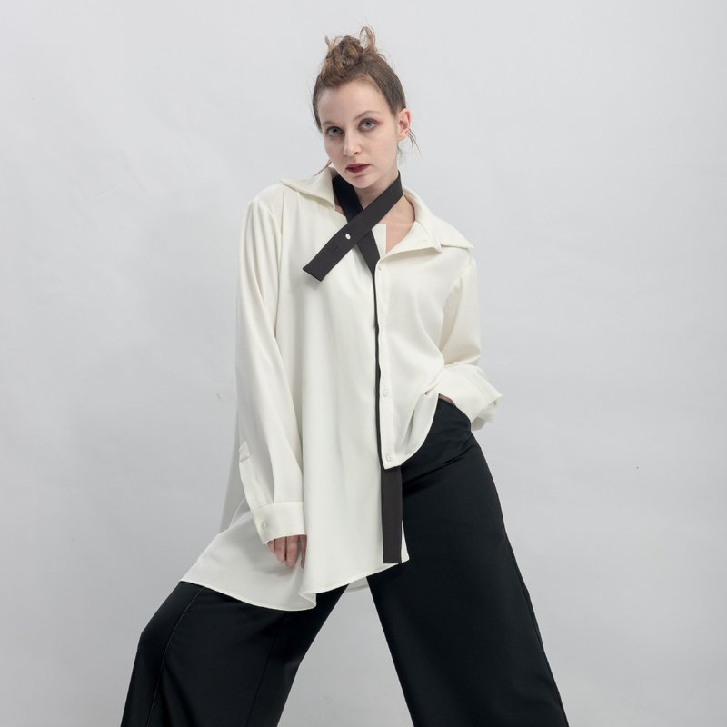 INF 不对称剪裁可拆颈带衬衫 - 女装衬衫 - 聚酯纤维 白色