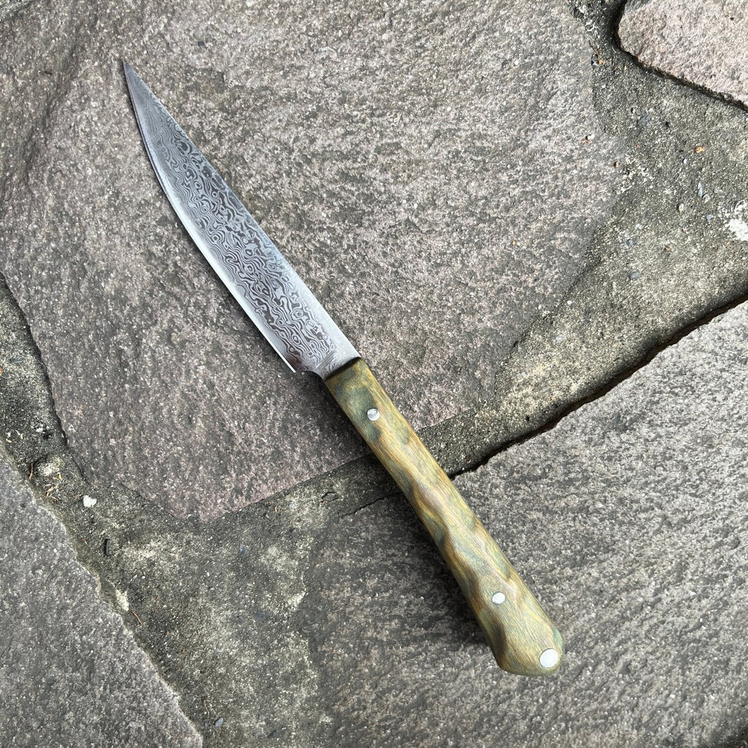 小刀　大马士革纹　绿檀握柄　万用刀　野外求生刀　水果刀 - 摆饰 - 木头 绿色