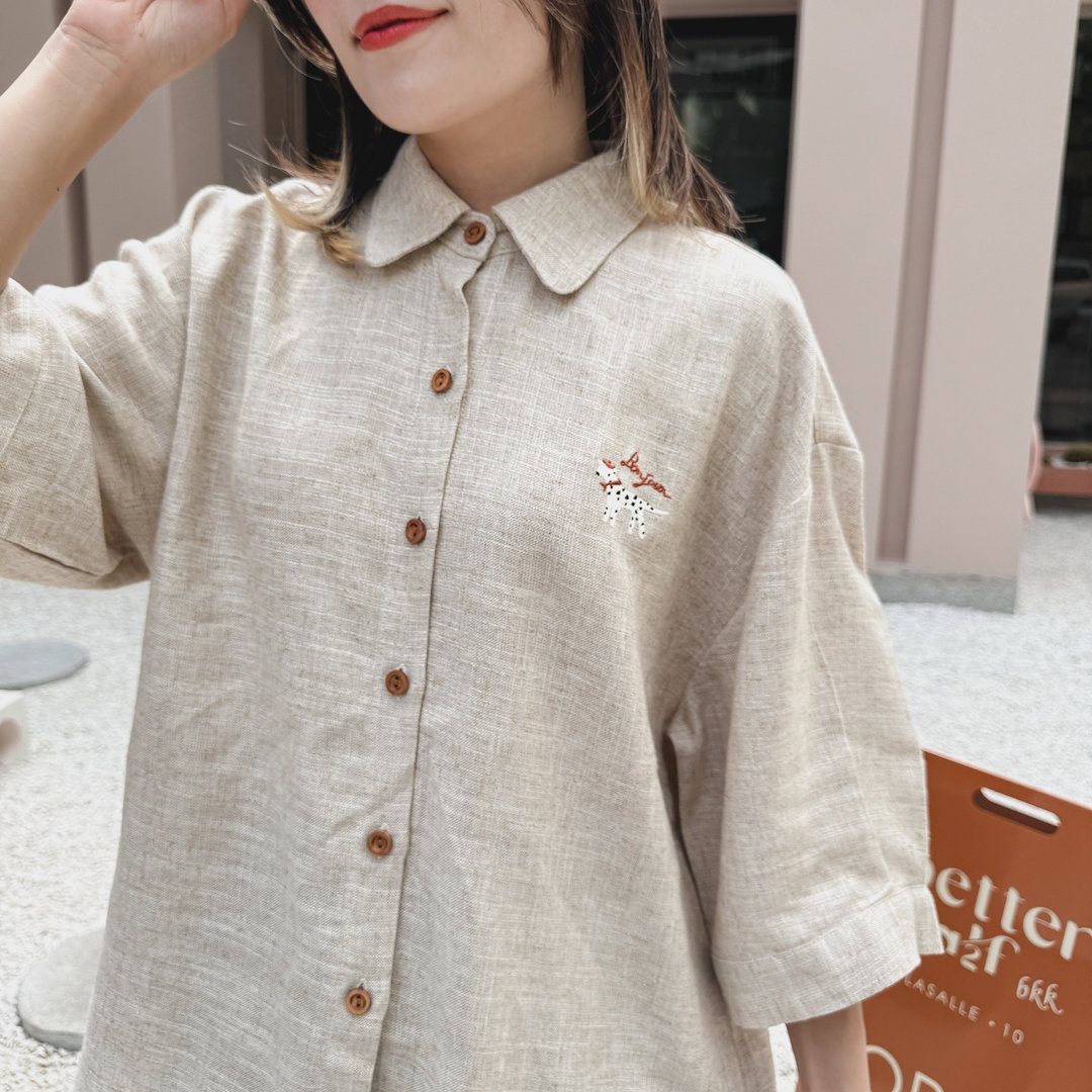 Oliver oversize linen Shirt 麻布 衬衫 Natural 自然色 - 女装衬衫 - 棉 卡其色
