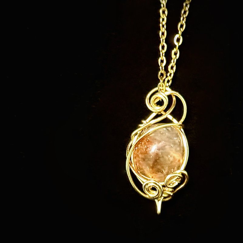 【Hope】金属编织 太阳石项链 - 项链 - 水晶 橘色