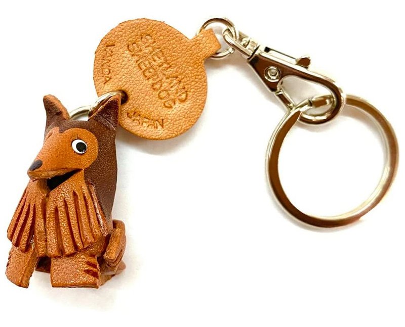 喜乐蒂牧羊犬 狗狗 真皮钥匙圈 牵绳吊饰 手作 日本制造 VANCA - 钥匙链/钥匙包 - 真皮 咖啡色