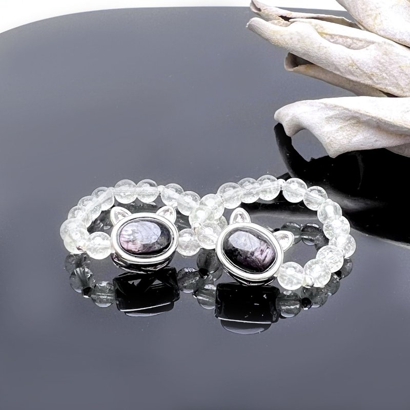 拥猫 。戒指串 疗愈 高频矿石 I 猫头金运石 利比亚黄金陨石 I - 戒指 - 水晶 多色