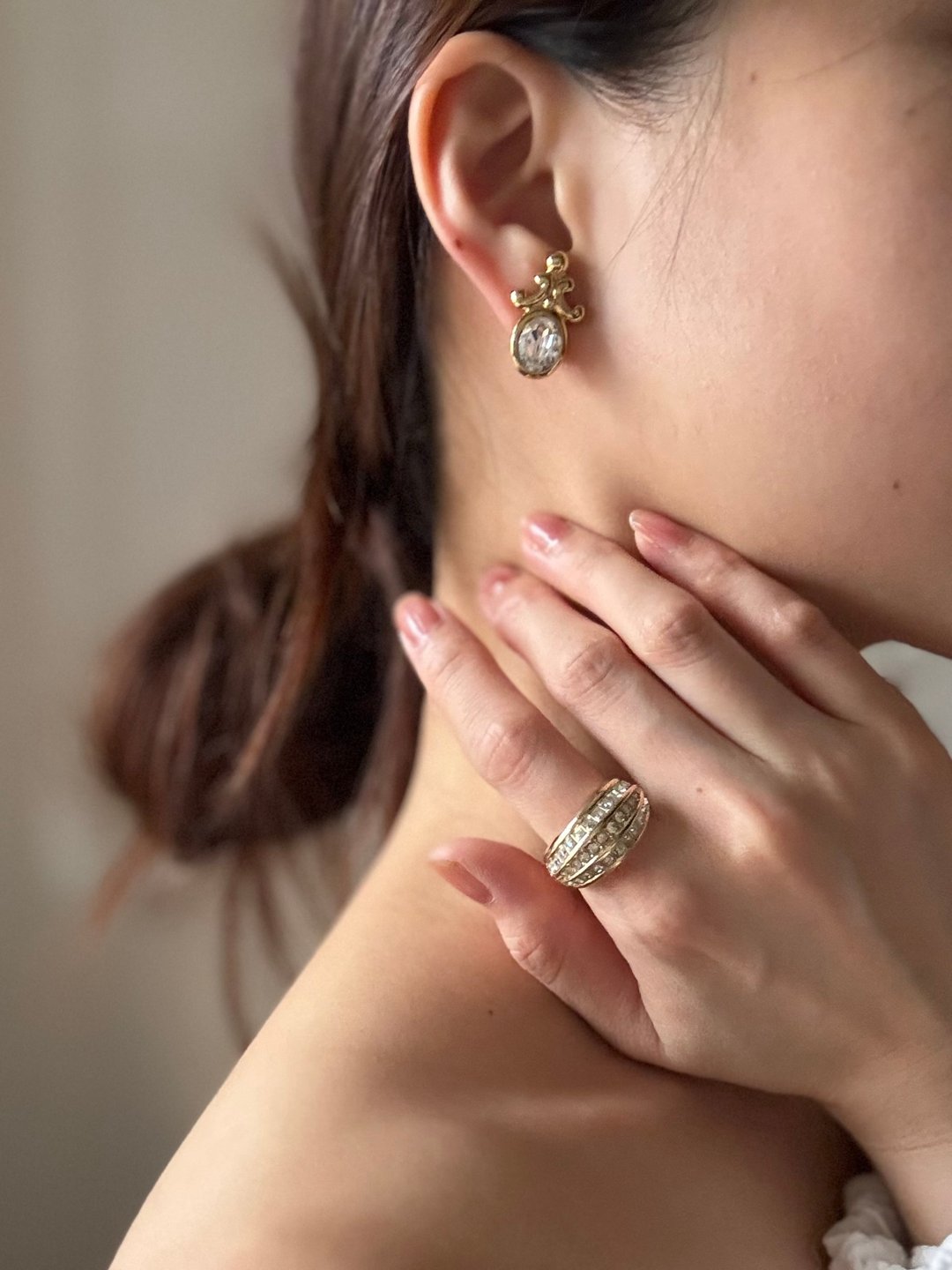 中古正品Christian Dior 未使用品宫廷风耳夹婚礼珠宝 德国制 - 耳环/耳夹 - 其他金属 白色