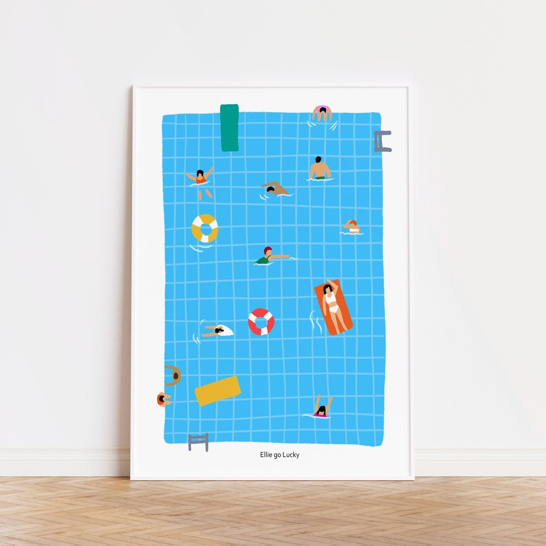 艺术印刷品/游泳池/插画海报 A3 A2 - 海报/装饰画/版画 - 纸 蓝色