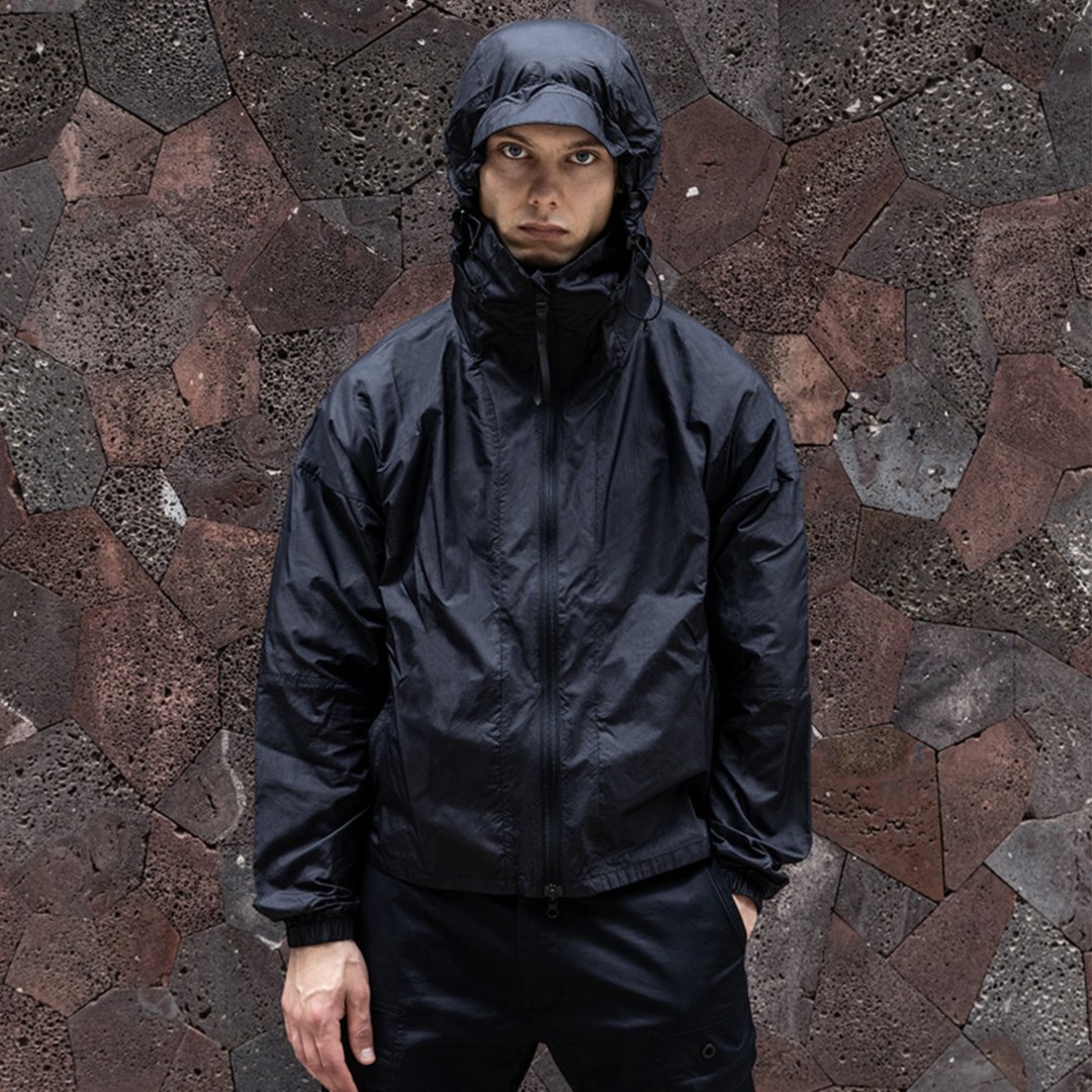 机能轻便防晒夹克便携短款防晒衣Ripstop面料跑步服 - 男装外套 - 尼龙 黑色