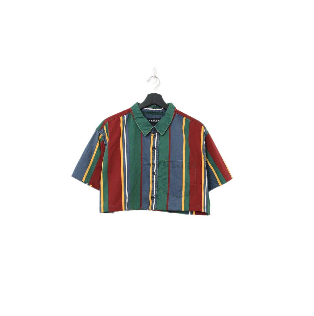 Back to Green-再制条纹短板衬衫 蓝绿红ds-20//vintage shirt - 女装衬衫 - 棉 