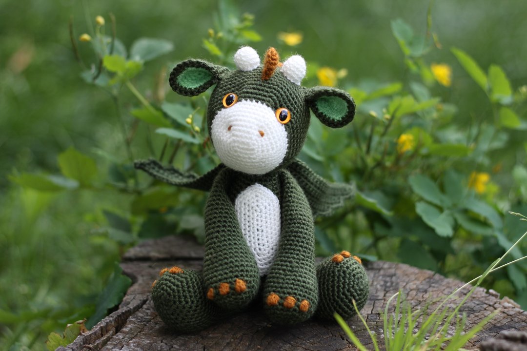 Green Dragon Amigurumi Crochet Stuffed Animal Crochet, Handmade Gift For Baby - 玩具/玩偶 - 羊毛 