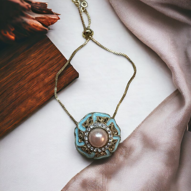 【琉璃唐草(粉蝶花)】复古可调节手链/复古首饰/花形珍珠手链 - 手链/手环 - 其他金属 粉红色