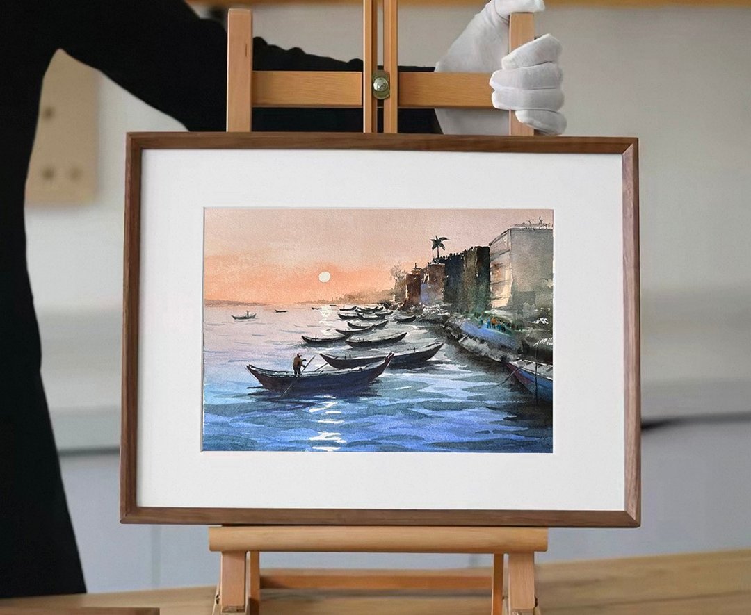 淡海夕照 | 疗愈水彩系列 水彩原画 - 海报/装饰画/版画 - 纸 白色