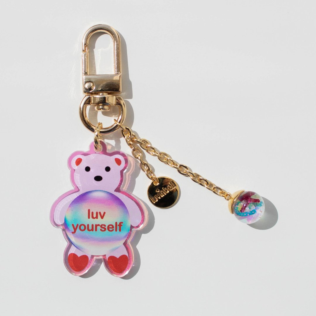 Heart bear Snowball Initial Keyring - 钥匙链/钥匙包 - 玻璃 