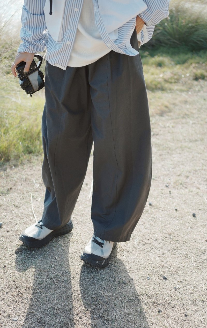 心跳声计时茧型轻量宽裤 - 女装长裤 - 棉．麻 灰色