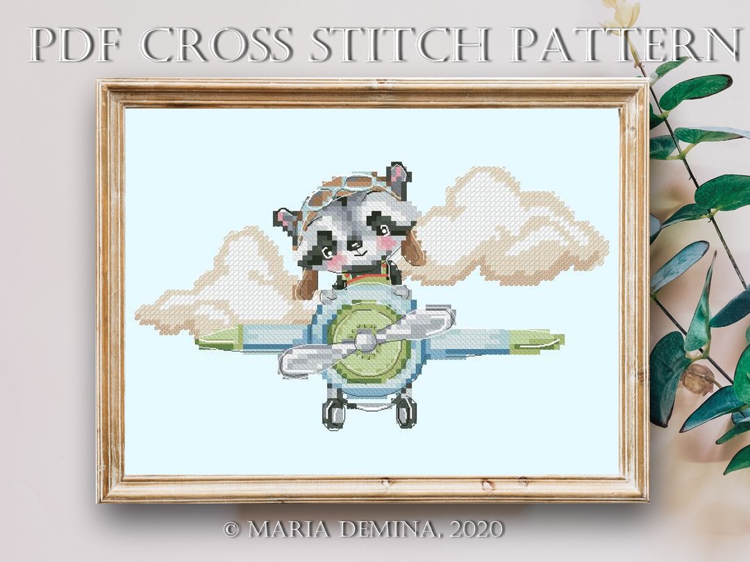 Raccoon Pilot PDF cross stitch pattern - 手工艺教程/工具书 - 其他材质 