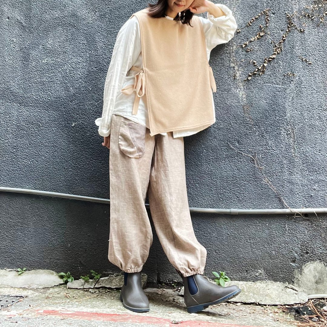 亚麻色 - 棉麻缩口裤 #T2245 - 女装长裤 - 棉 卡其色