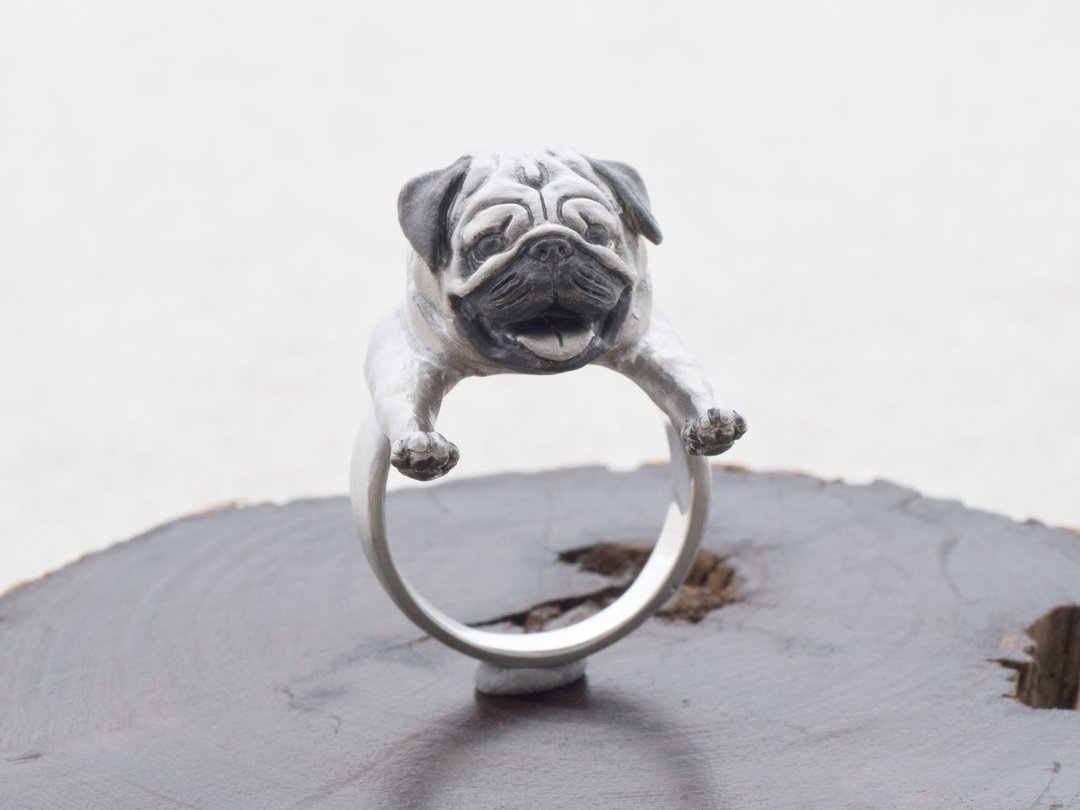Pug ring - 戒指 - 其他金属 银色
